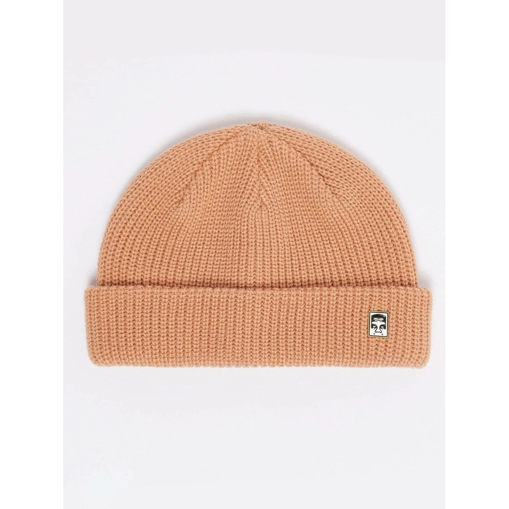 Obey Micro Unisex Rib Knit Beige Beanie Hat Enamel Pin Logo OS Cozy Streetwear